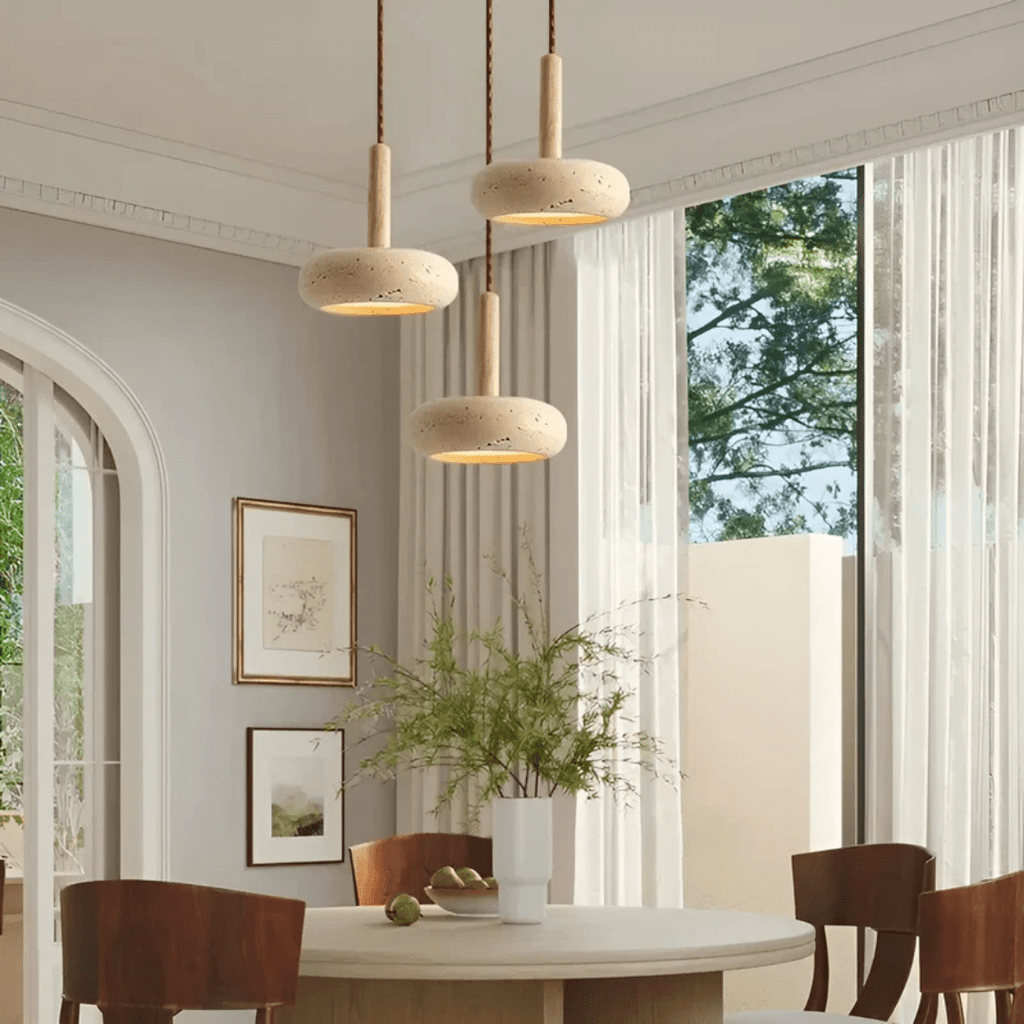 Retro lampa sufitowa LED z drewna i kamienia dla uspokajającej atmosfery - Fioriscas
