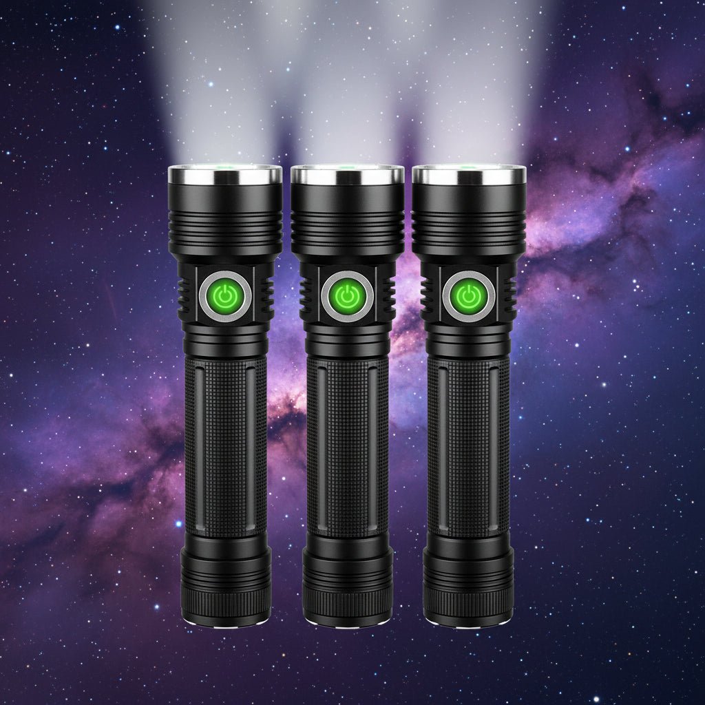 Type-C rechargeable LED flashlight with 100000 lumens for outdoor use - Fioriscas