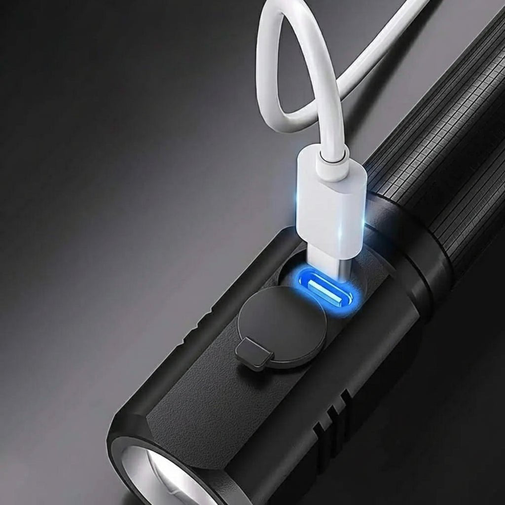 Type-C rechargeable LED flashlight with 100000 lumens for outdoor use - Fioriscas
