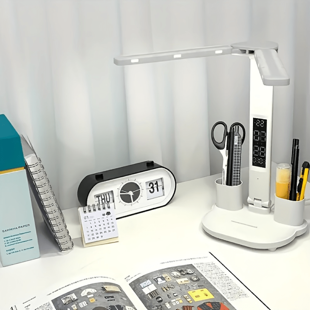 Mångsidig LED-skrivbordslampa med dubbla lamphuvuden, touchkontroll och USB-strömförsörjning - Fioriscas