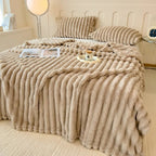 Cozy cuddle blanket made of faux rabbit fur for sofa and bed - Fioriscas
