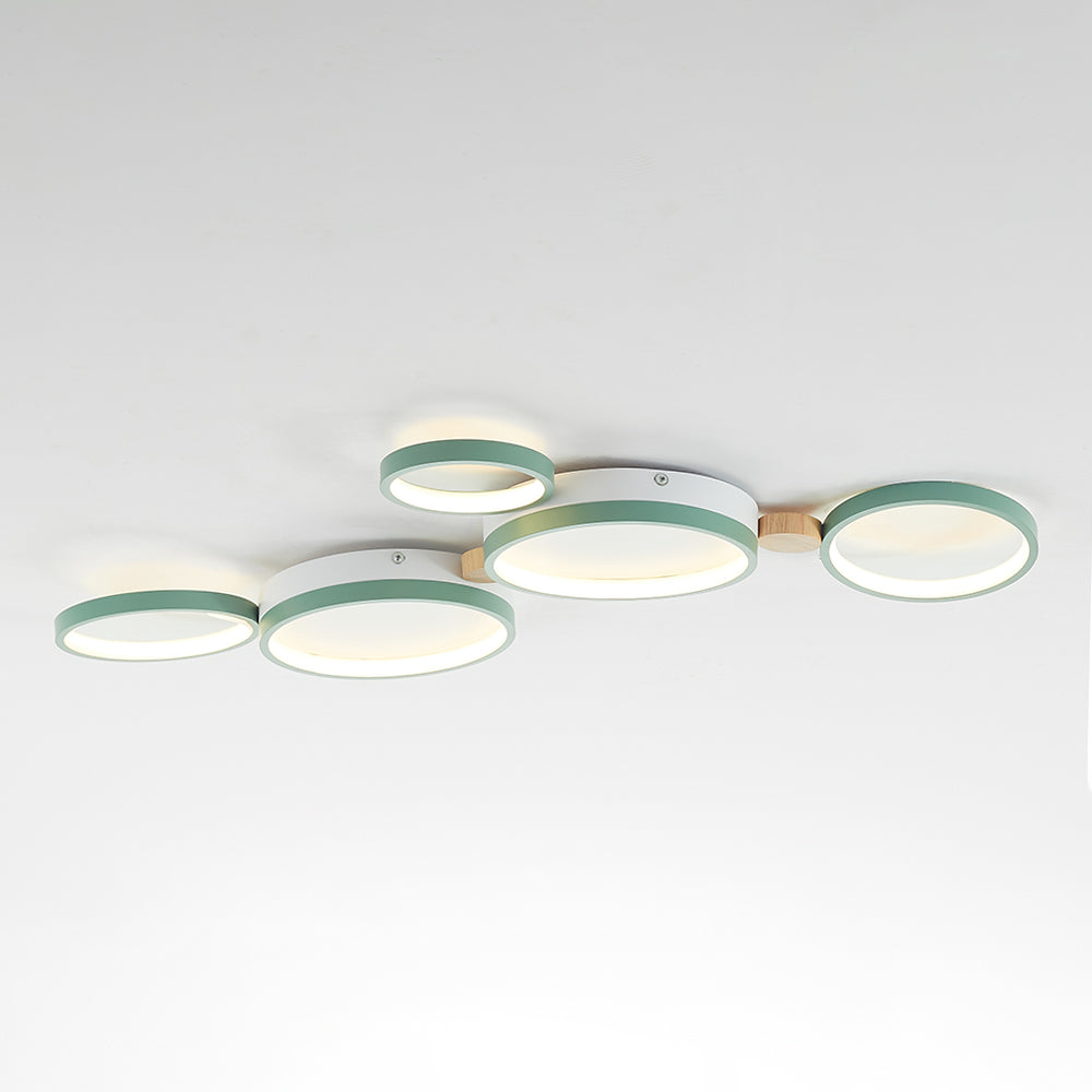 NovaLumen plafondlamp van metaal en hout, 3 tot 7 lampen, wit, grijs of groen