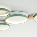 NovaLumen plafondlamp van metaal en hout, 3 tot 7 lampen, wit, grijs of groen