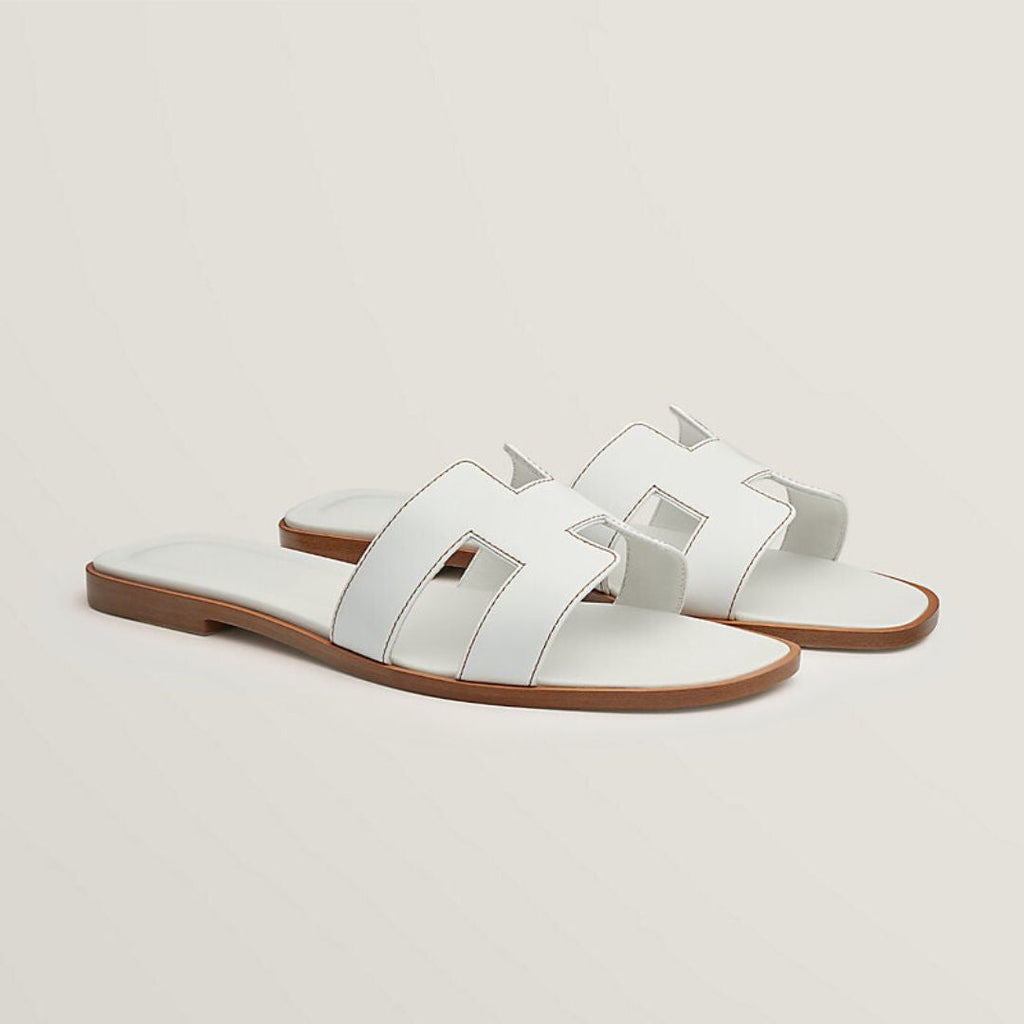 Leather Flat Sandals For Women, Adjustable Cutout Straps
