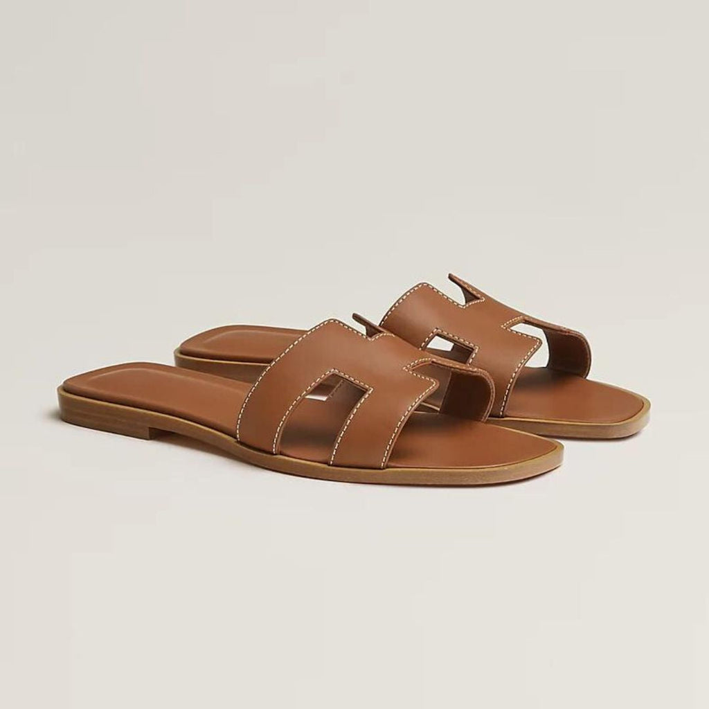 Leather Flat Sandals For Women, Adjustable Cutout Straps