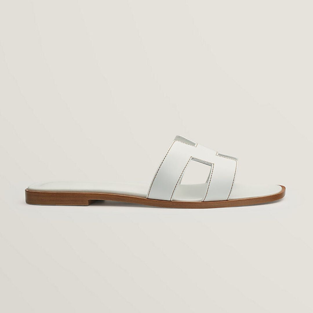 Leather Flat Sandals For Women, Adjustable Cutout Straps
