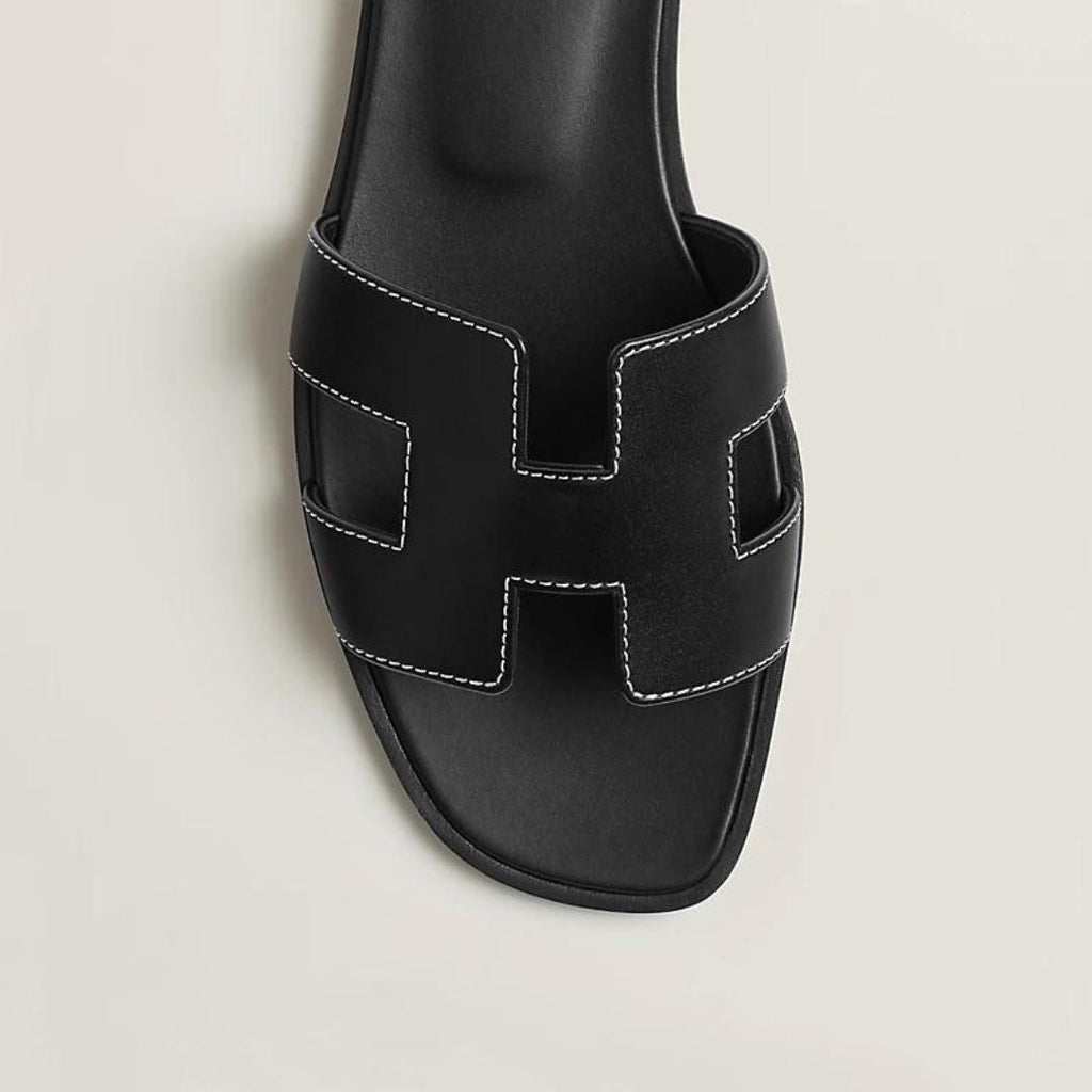 Leather Flat Sandals For Women, Adjustable Cutout Straps