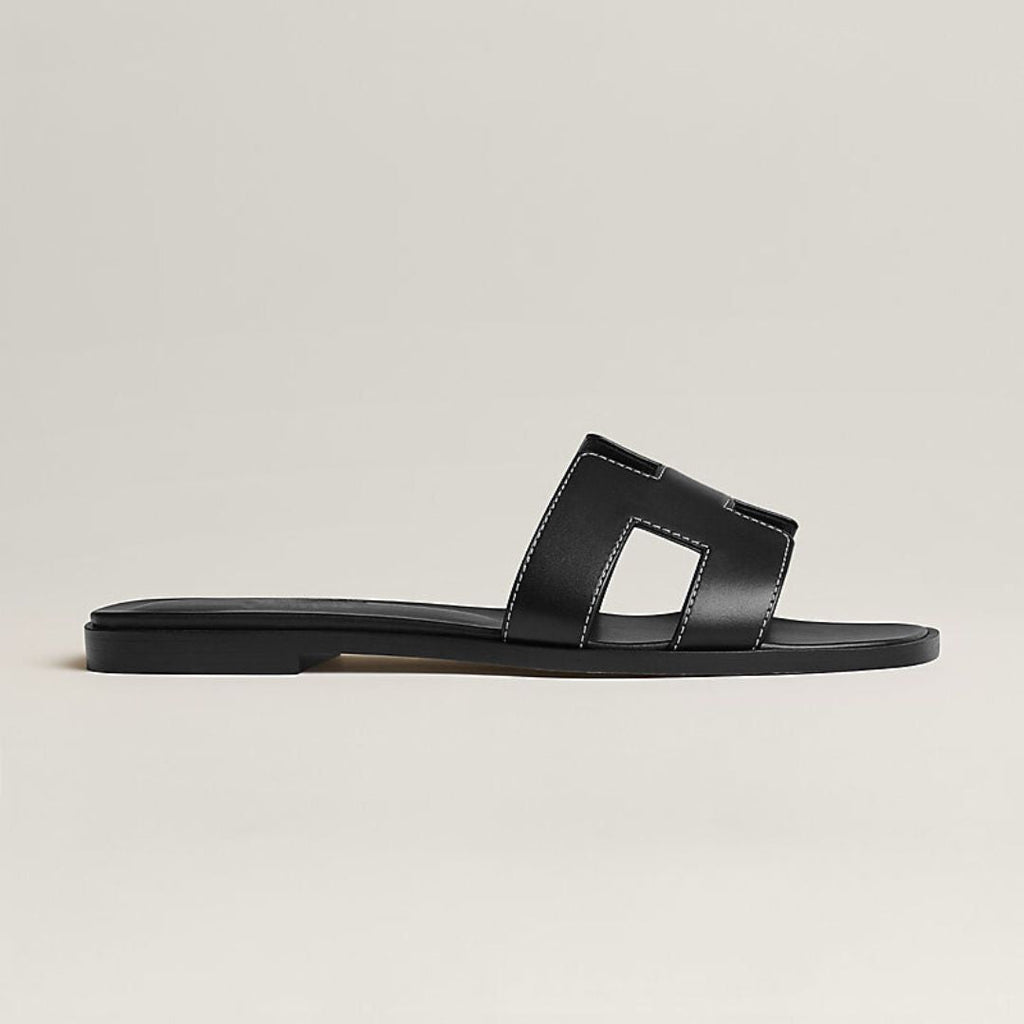 Leather Flat Sandals For Women, Adjustable Cutout Straps