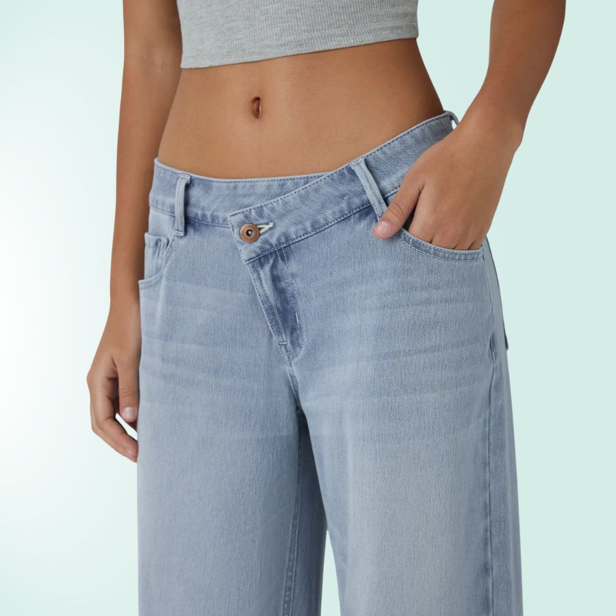 Blugi elastici asimetrici cu talie joasă FlexFit Secret pentru femei | Fioriscas