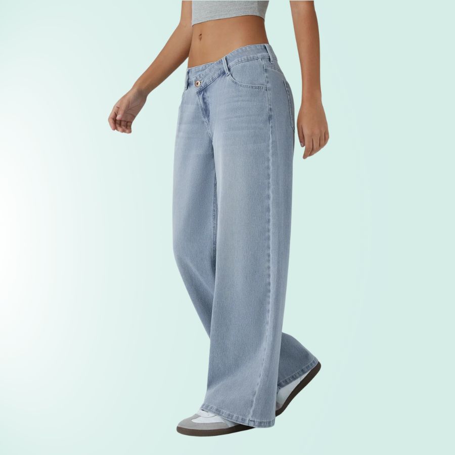 Blugi elastici asimetrici cu talie joasă FlexFit Secret pentru femei | Fioriscas