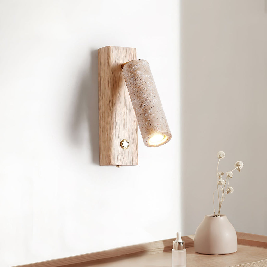 Applique murale cylindrique en travertin avec spot Ornoria | Fioriscas