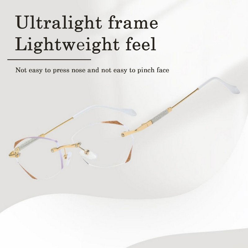 Reading Glasses With Blue Light Filter, Aurena Diamond Rimless Design