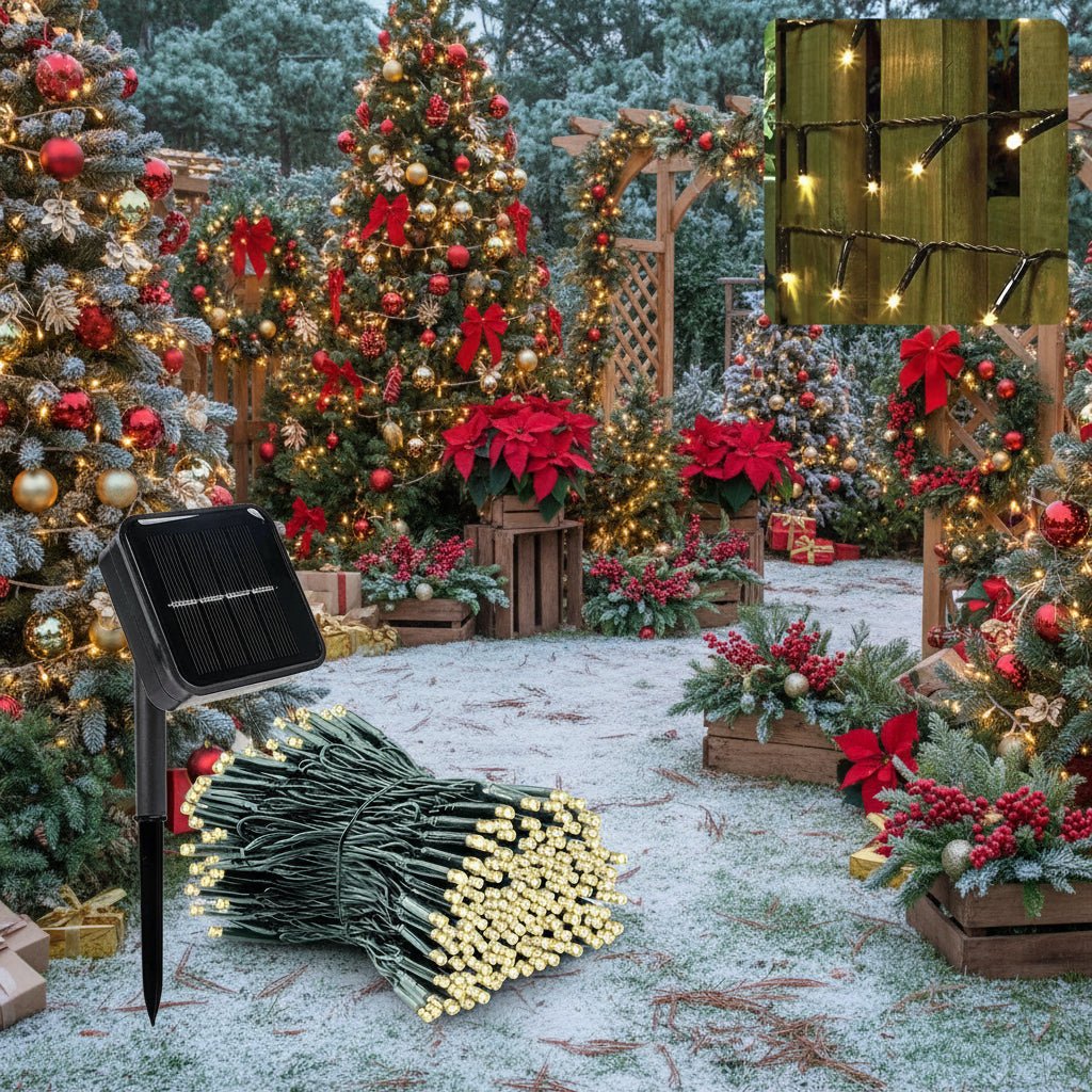Solar LED Garland with 300 Lights, 8 Modes, IP65 Weatherproof - Fioriscas