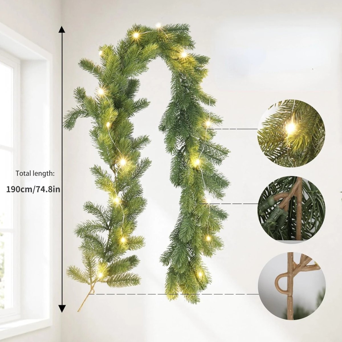 Ghirlanda natalizia illuminata a LED per un'eleganza festiva calda - Fioriscas