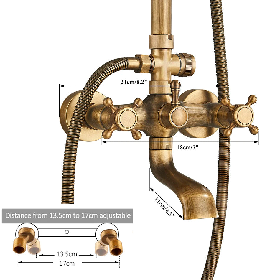 Marlen In-Wall Shower System, Antique Brass Finish, Thermostatic Valve