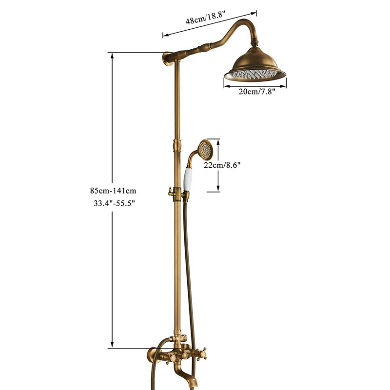 Marlen In-Wall Shower System, Antique Brass Finish, Thermostatic Valve