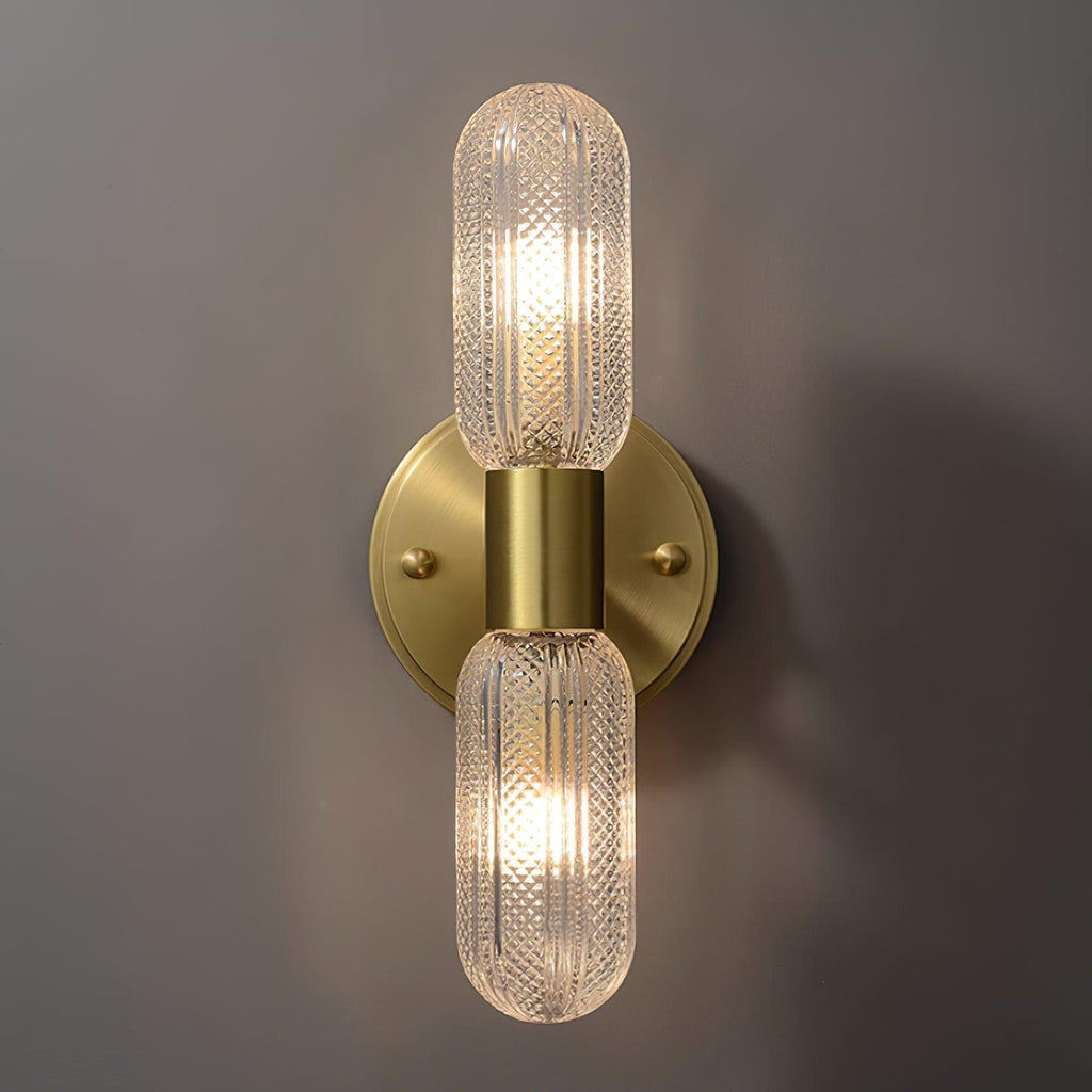 Evania Messing- und strukturiertes Glas Doppel-Wandleuchte | Fioriscas