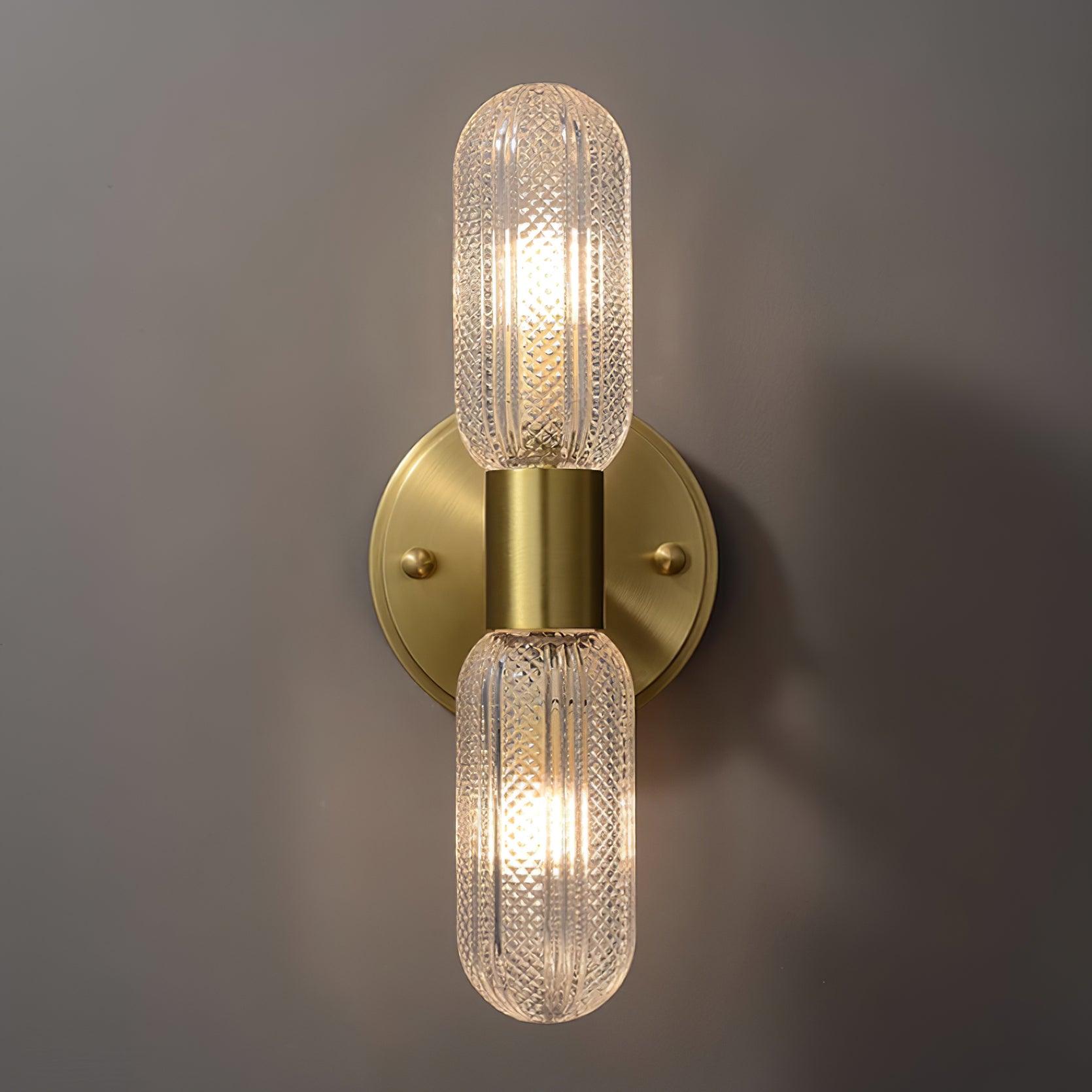 Evania Messing- und strukturiertes Glas Doppel-Wandleuchte | Fioriscas