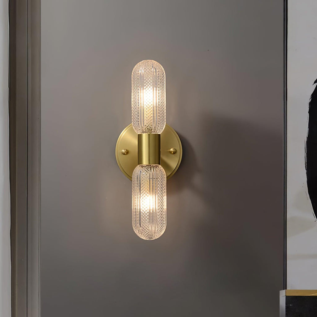 Evania Messing- und strukturiertes Glas Doppel-Wandleuchte | Fioriscas