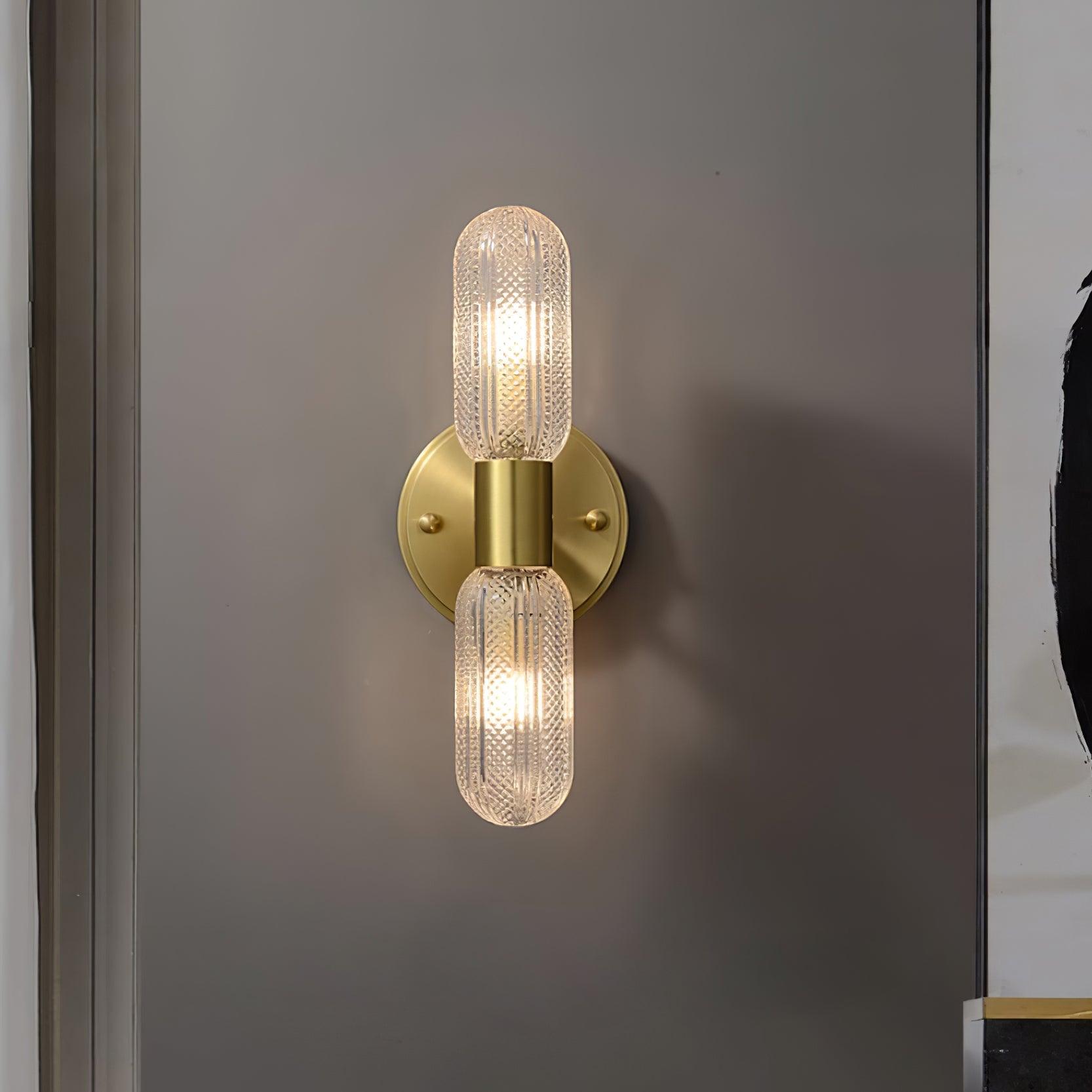 Evania Messing- und strukturiertes Glas Doppel-Wandleuchte | Fioriscas
