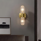 Evania Messing- und strukturiertes Glas Doppel-Wandleuchte | Fioriscas