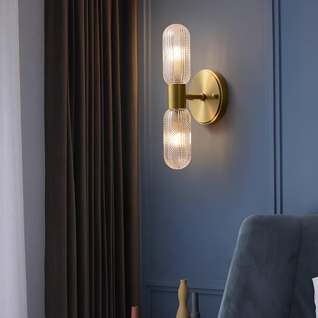 Evania Messing- und strukturiertes Glas Doppel-Wandleuchte | Fioriscas