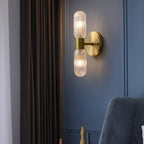 Evania Messing- und strukturiertes Glas Doppel-Wandleuchte | Fioriscas