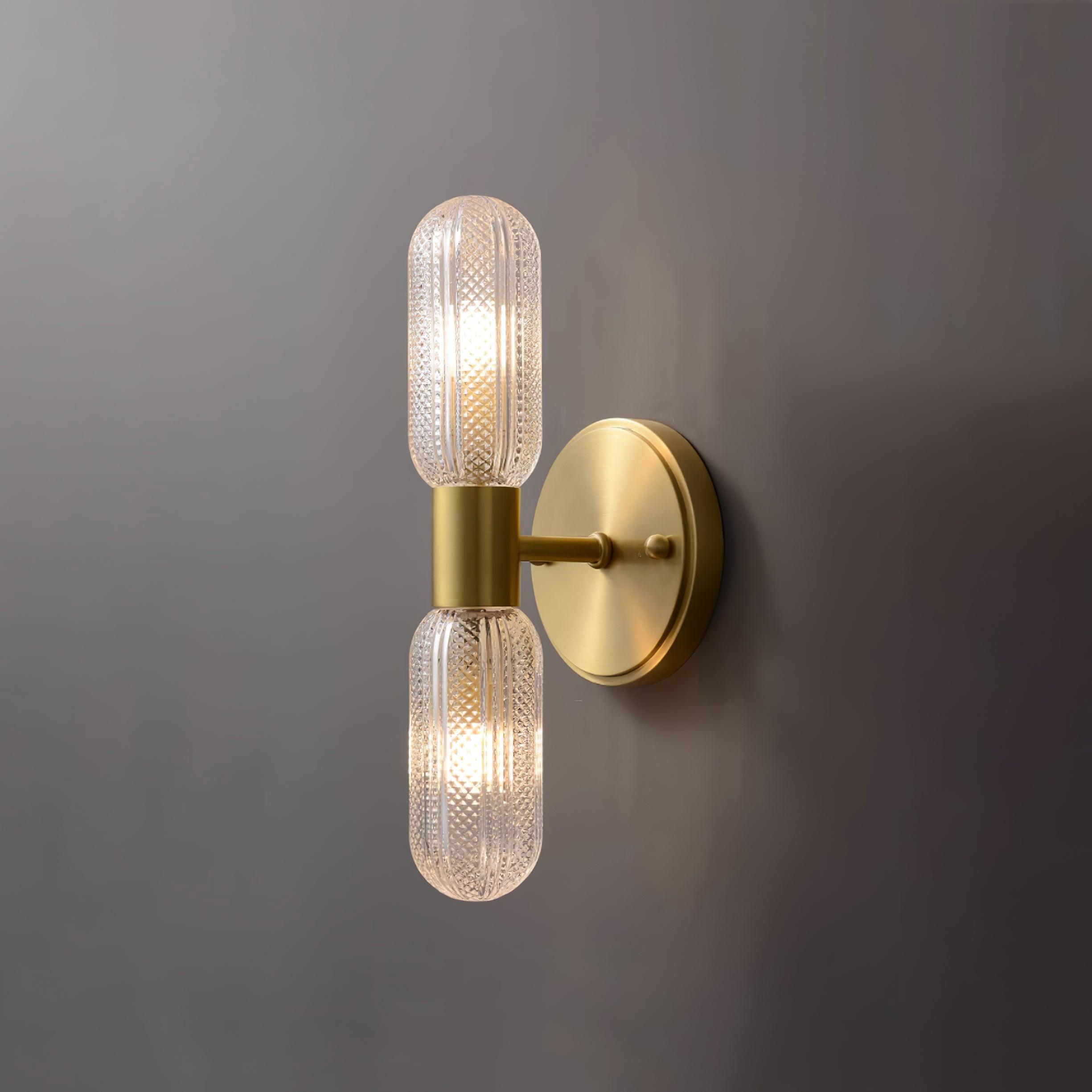 Evania Messing- und strukturiertes Glas Doppel-Wandleuchte | Fioriscas