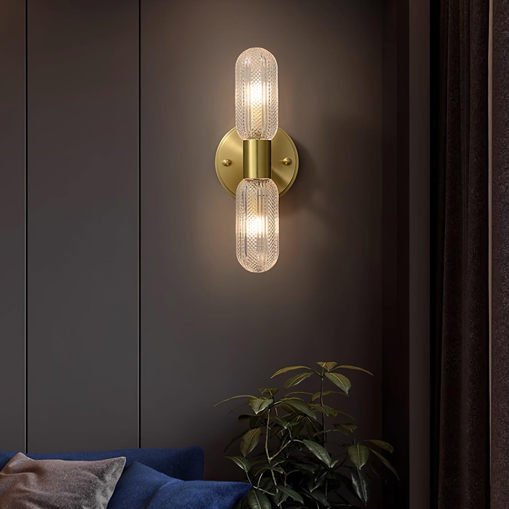 Evania Messing- und strukturiertes Glas Doppel-Wandleuchte | Fioriscas