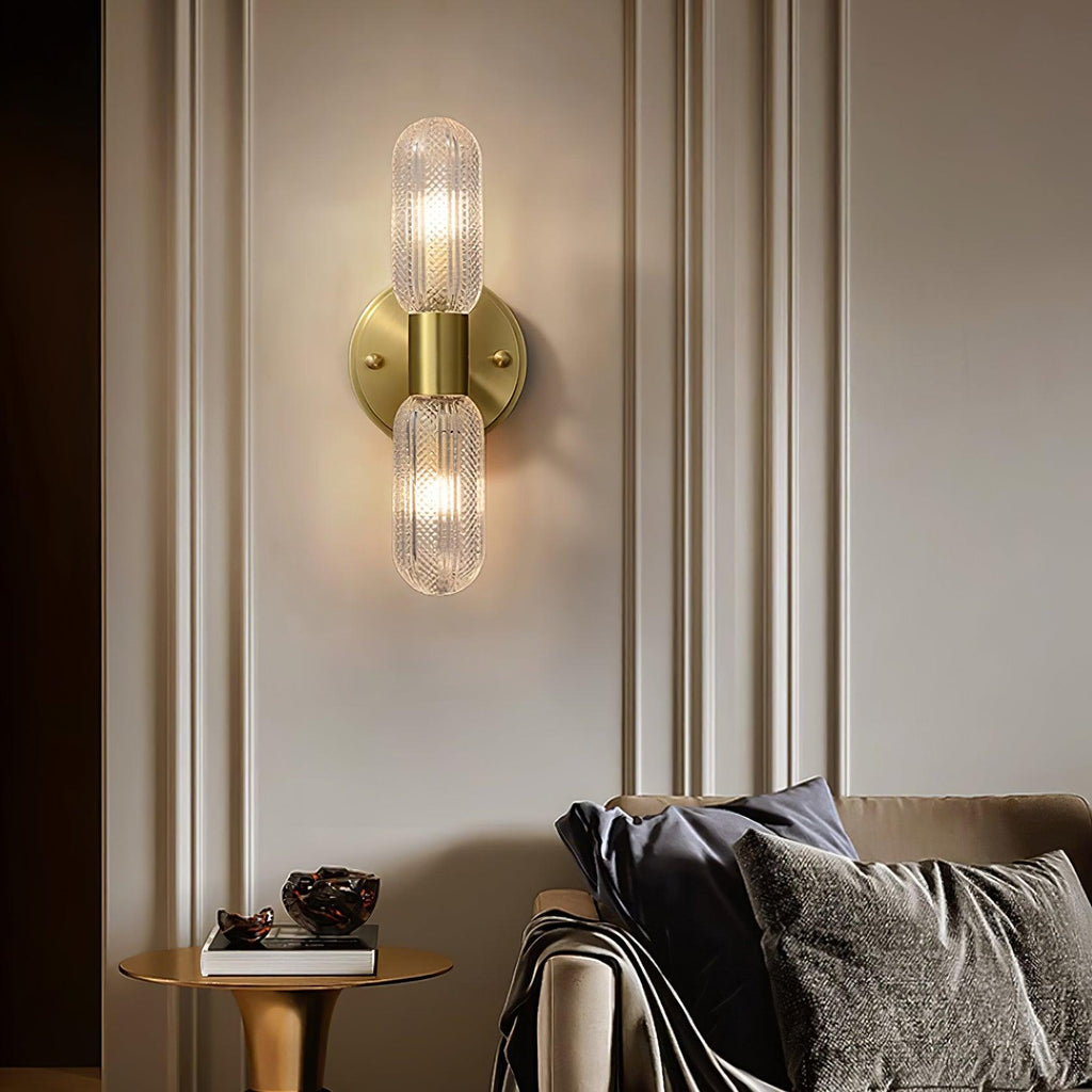 Evania Messing- und strukturiertes Glas Doppel-Wandleuchte | Fioriscas