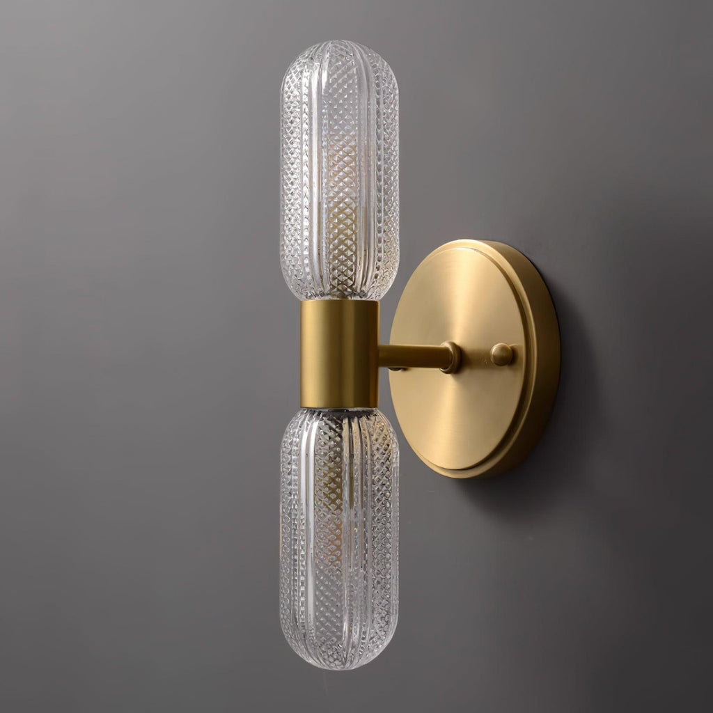 Evania Messing- und strukturiertes Glas Doppel-Wandleuchte | Fioriscas