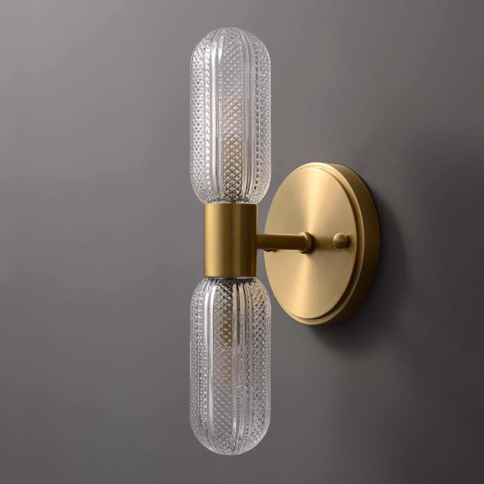 Evania Messing- und strukturiertes Glas Doppel-Wandleuchte | Fioriscas