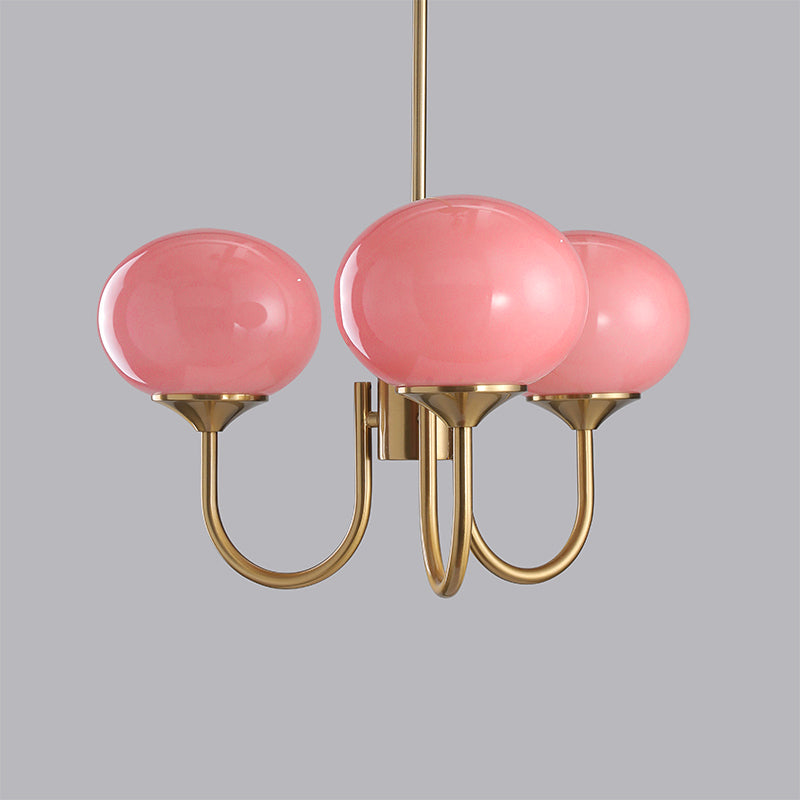 Alora Glass Chandelier, Pale Pink Shades, Copper or Chrome, 3 or 5 Lights