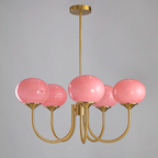 Alora Glass Chandelier, Pale Pink Shades, Copper or Chrome, 3 or 5 Lights
