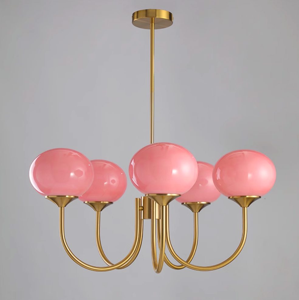 Alora Glass Chandelier, Pale Pink Shades, Copper or Chrome, 3 or 5 Lights