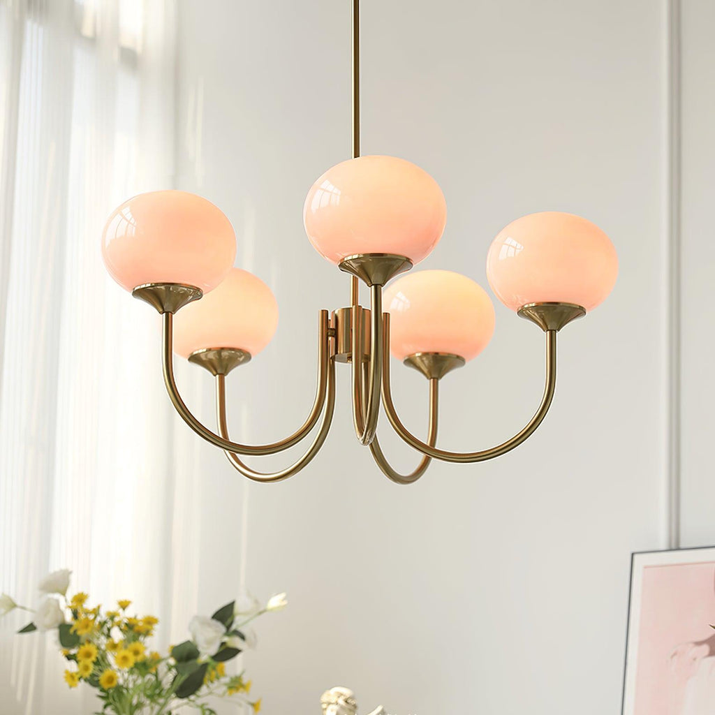 Alora Glass Chandelier, Pale Pink Shades, Copper or Chrome, 3 or 5 Lights