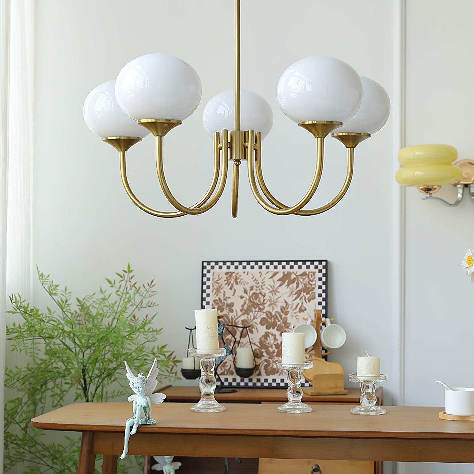 Alora Glass Chandelier, Pale Pink Shades, Copper or Chrome, 3 or 5 Lights