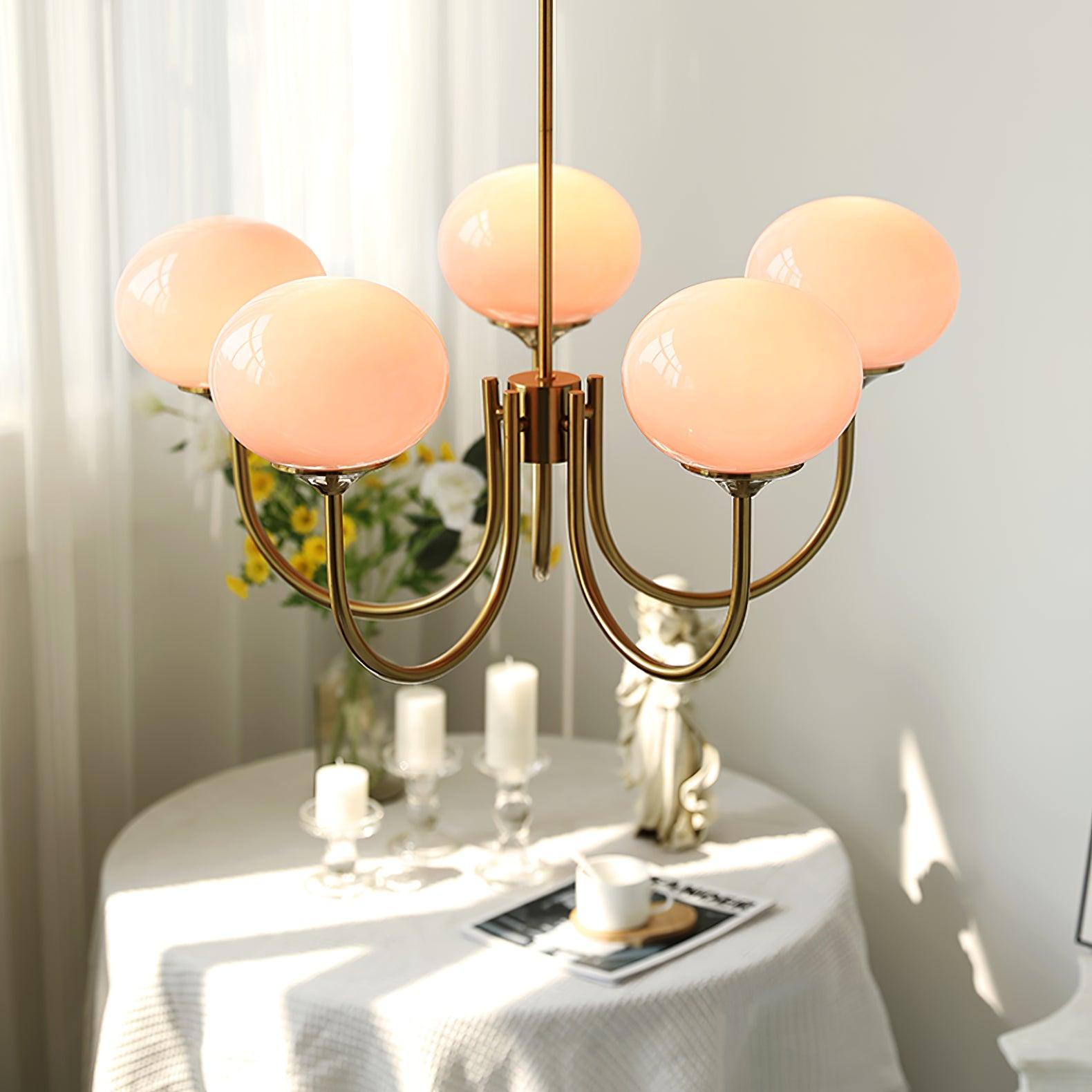 Alora Glass Chandelier, Pale Pink Shades, Copper or Chrome, 3 or 5 Lights