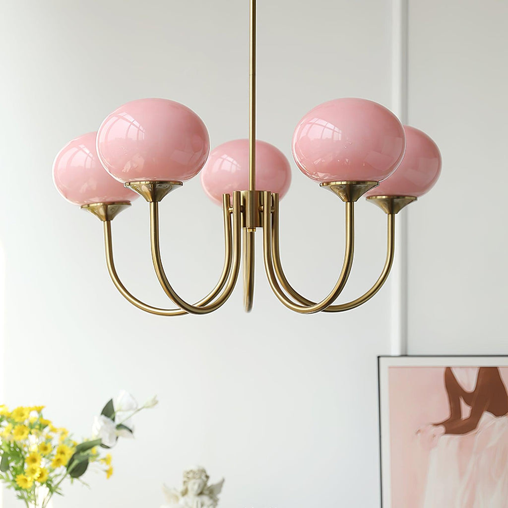 Alora Glass Chandelier, Pale Pink Shades, Copper or Chrome, 3 or 5 Lights