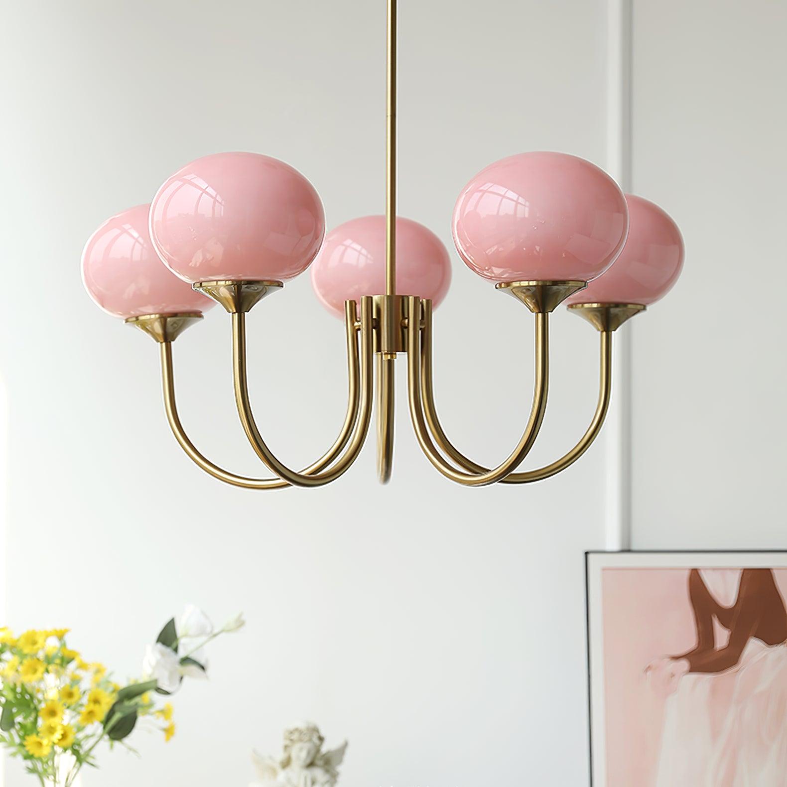 Alora Glass Chandelier, Pale Pink Shades, Copper or Chrome, 3 or 5 Lights