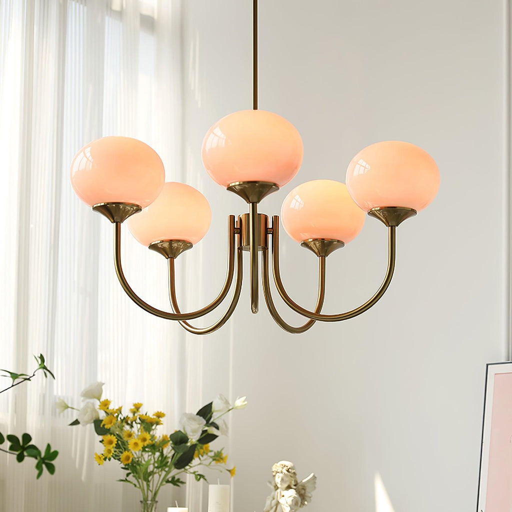 Alora Glass Chandelier, Pale Pink Shades, Copper or Chrome, 3 or 5 Lights