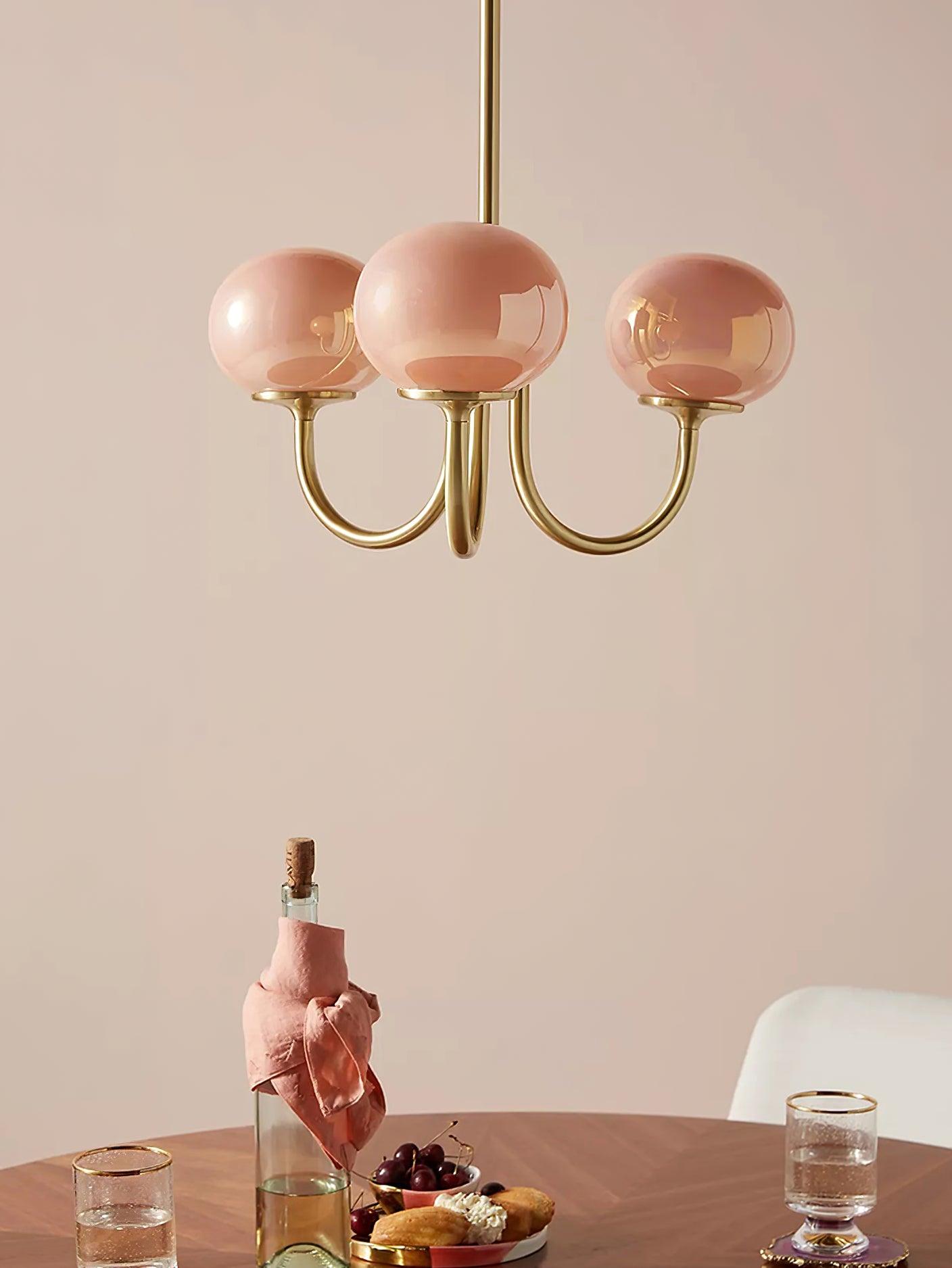 Alora Glass Chandelier, Pale Pink Shades, Copper or Chrome, 3 or 5 Lights