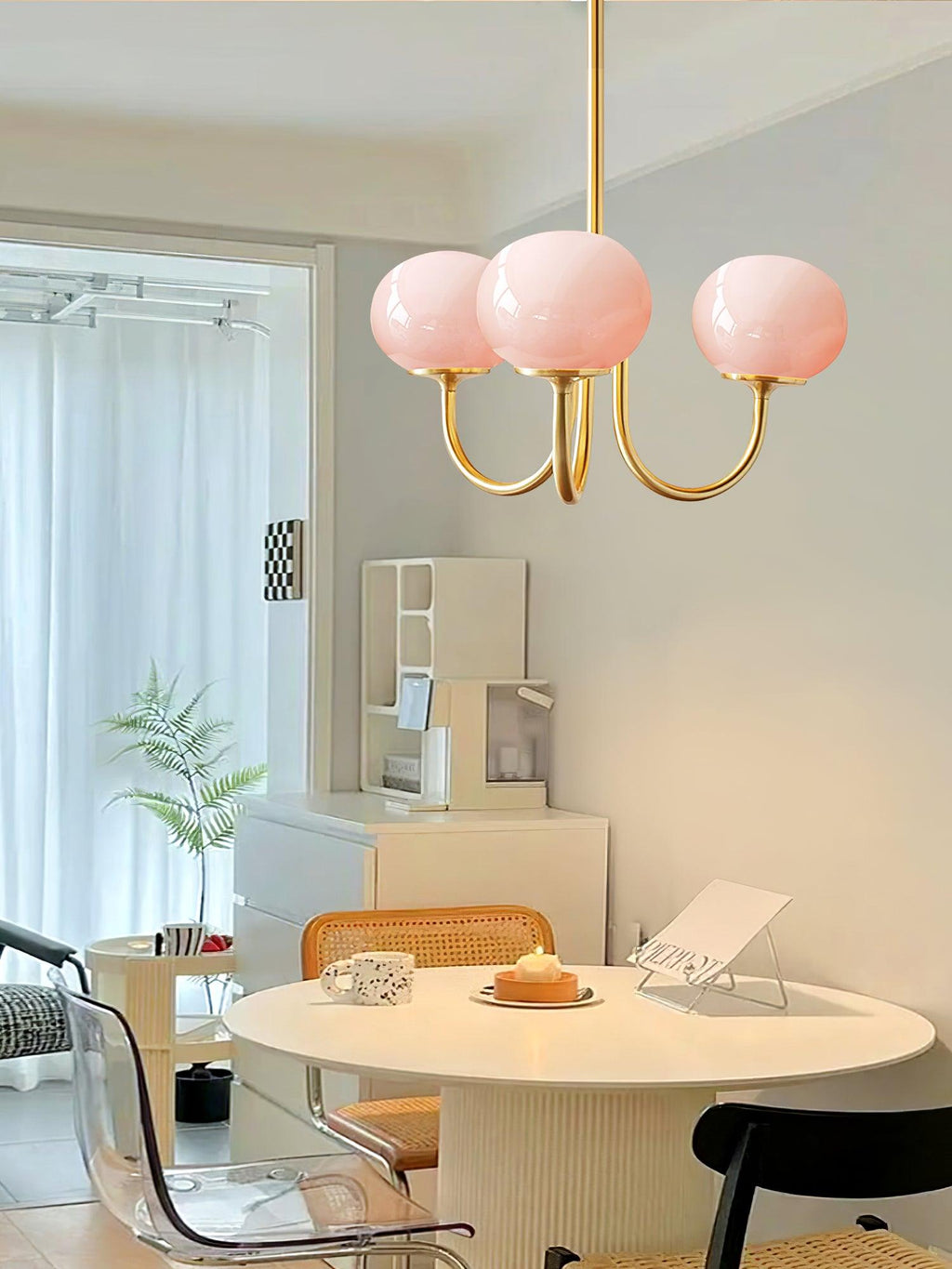 Alora Glass Chandelier, Pale Pink Shades, Copper or Chrome, 3 or 5 Lights