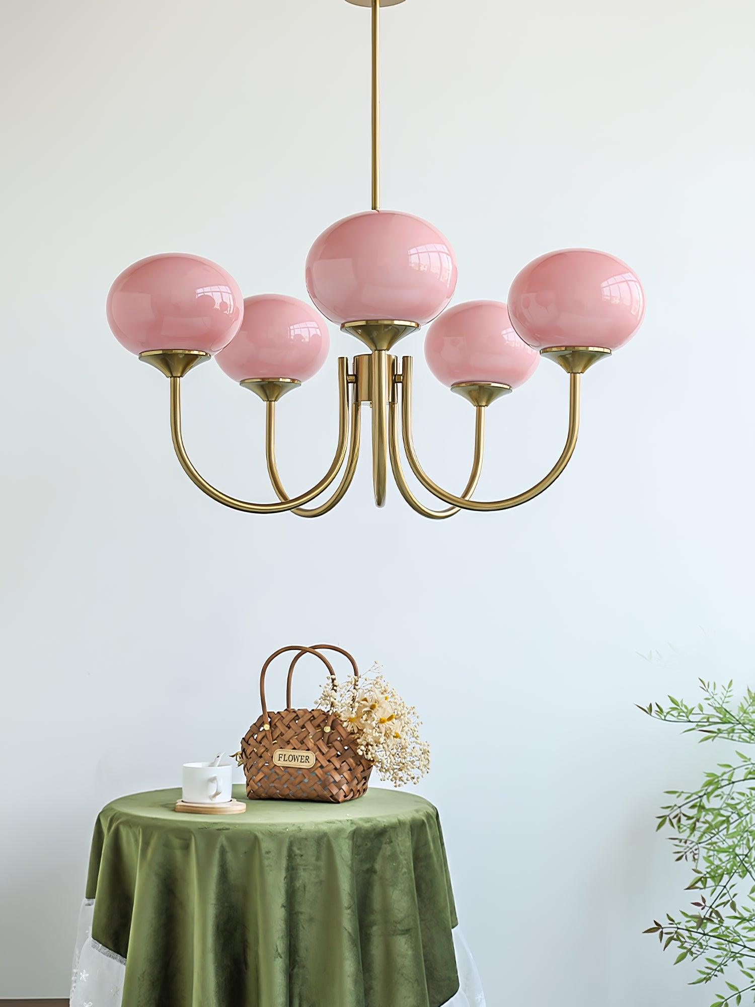 Alora Glass Chandelier, Pale Pink Shades, Copper or Chrome, 3 or 5 Lights
