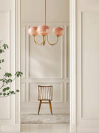 Alora Glass Chandelier, Pale Pink Shades, Copper or Chrome, 3 or 5 Lights