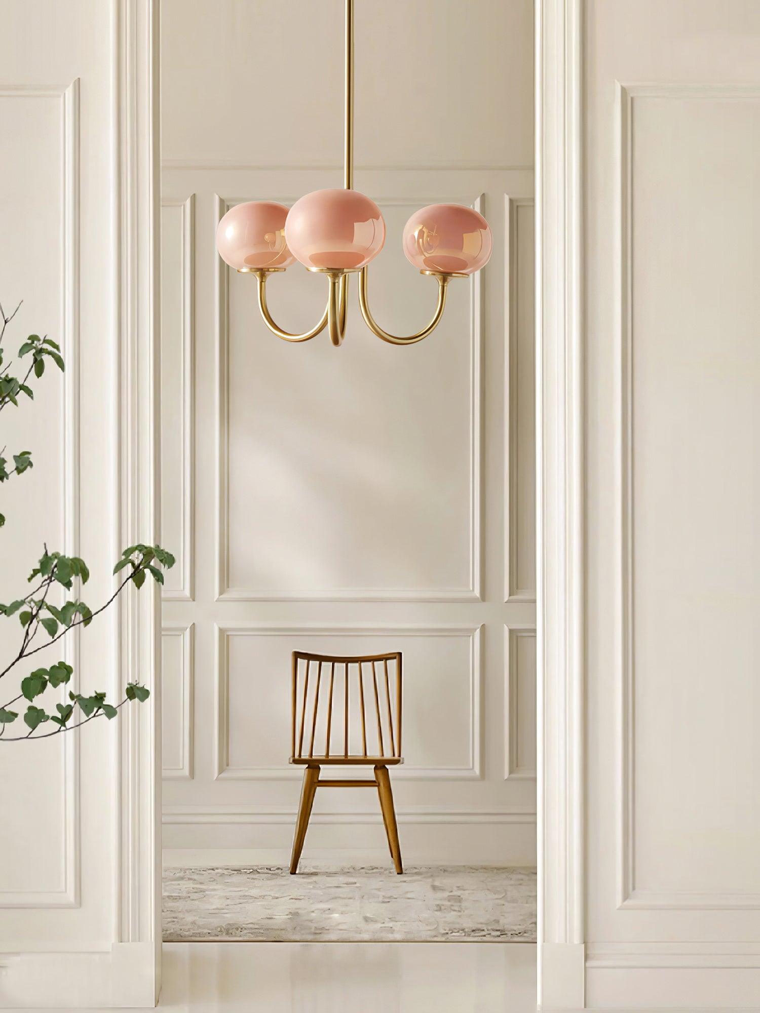 Alora Glass Chandelier, Pale Pink Shades, Copper or Chrome, 3 or 5 Lights