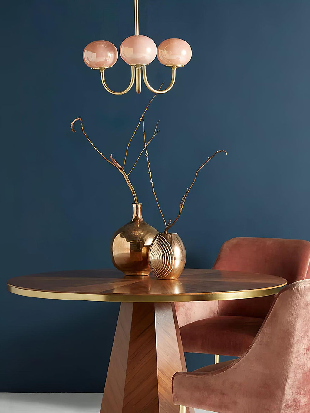 Alora Glass Chandelier, Pale Pink Shades, Copper or Chrome, 3 or 5 Lights