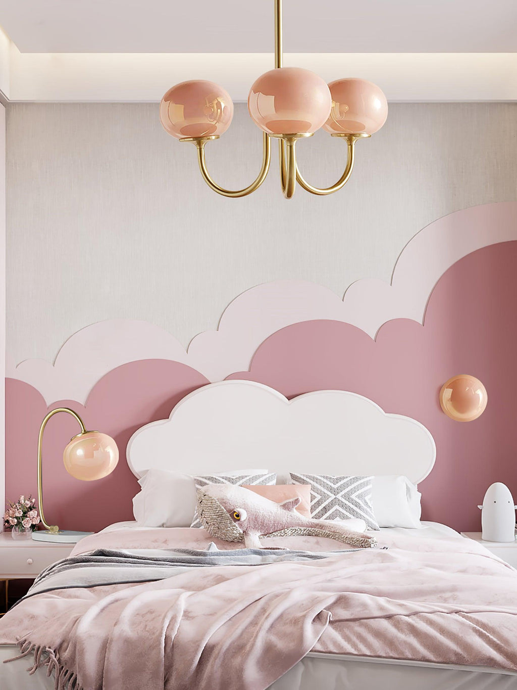 Alora Glass Chandelier, Pale Pink Shades, Copper or Chrome, 3 or 5 Lights