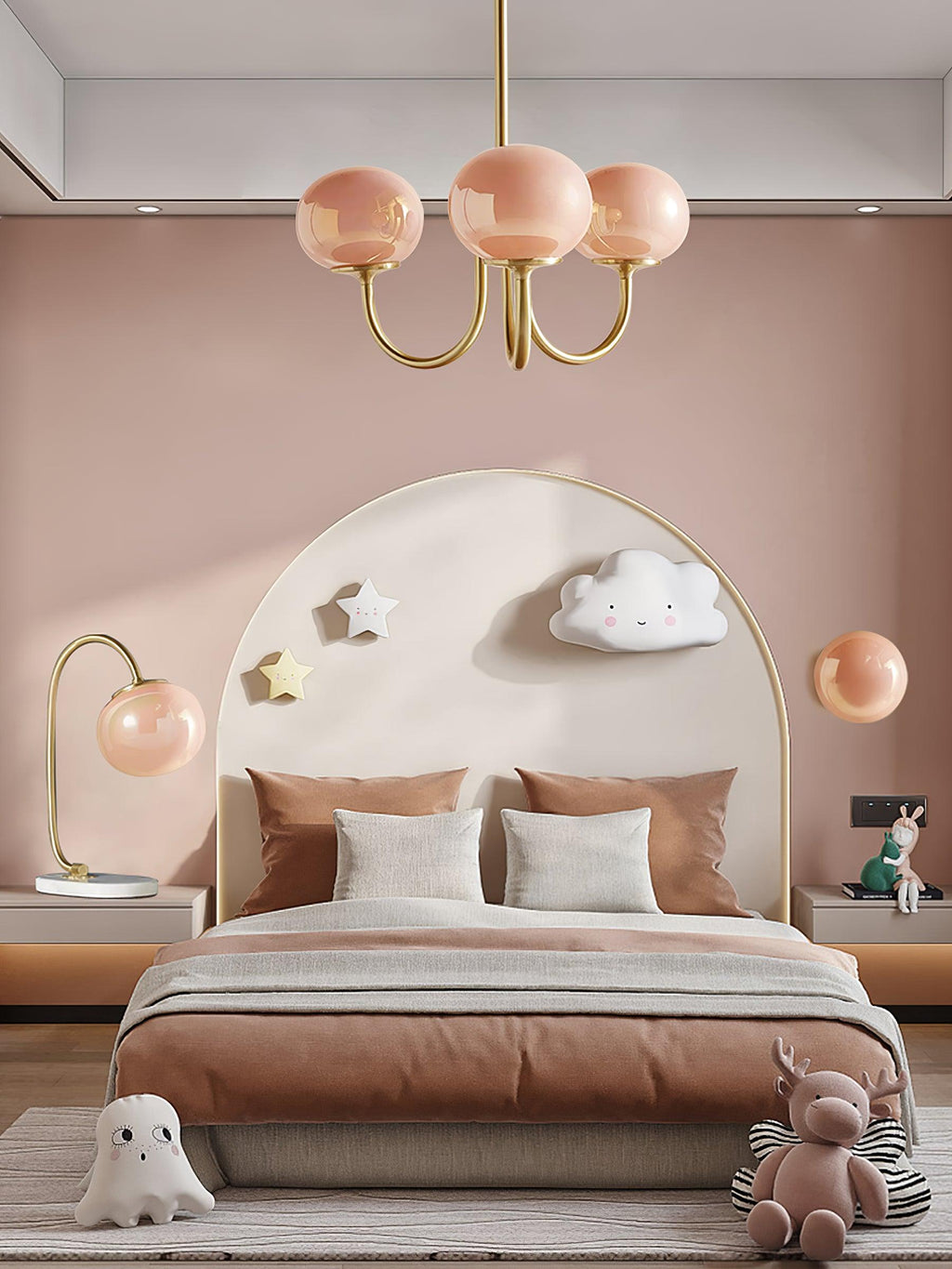 Alora Glass Chandelier, Pale Pink Shades, Copper or Chrome, 3 or 5 Lights