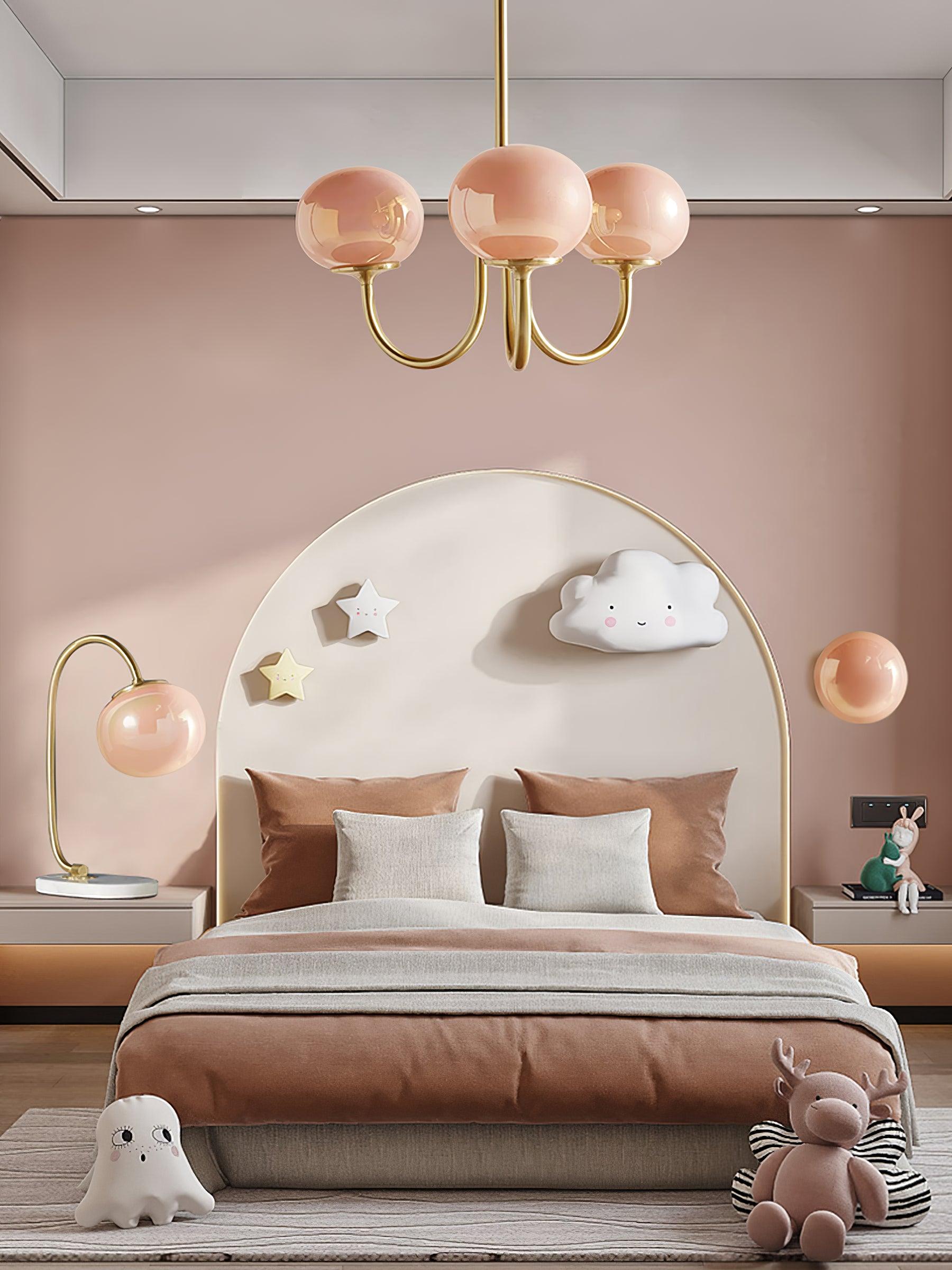 Alora Glass Chandelier, Pale Pink Shades, Copper or Chrome, 3 or 5 Lights